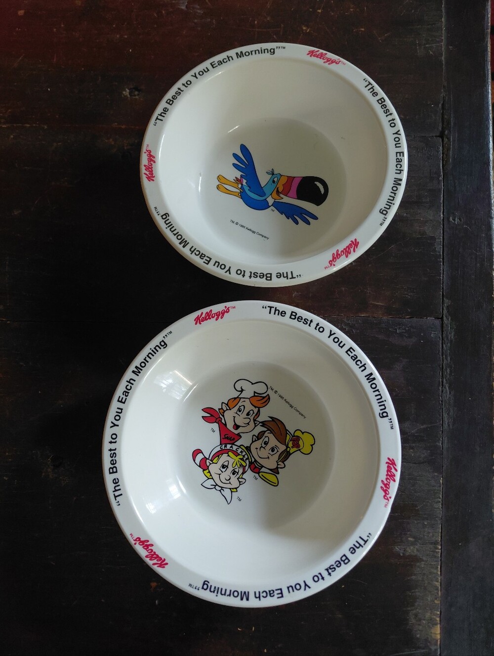 Vintage 90s Kelloggs Toucan Sam Snap Crackle Pop Rice Krispies 2 cereal bowl set